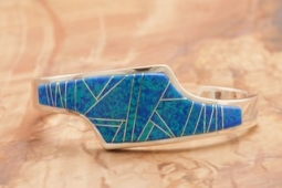 New Design by Calvin Begay Blue Opal Sterling Silver Bracelet